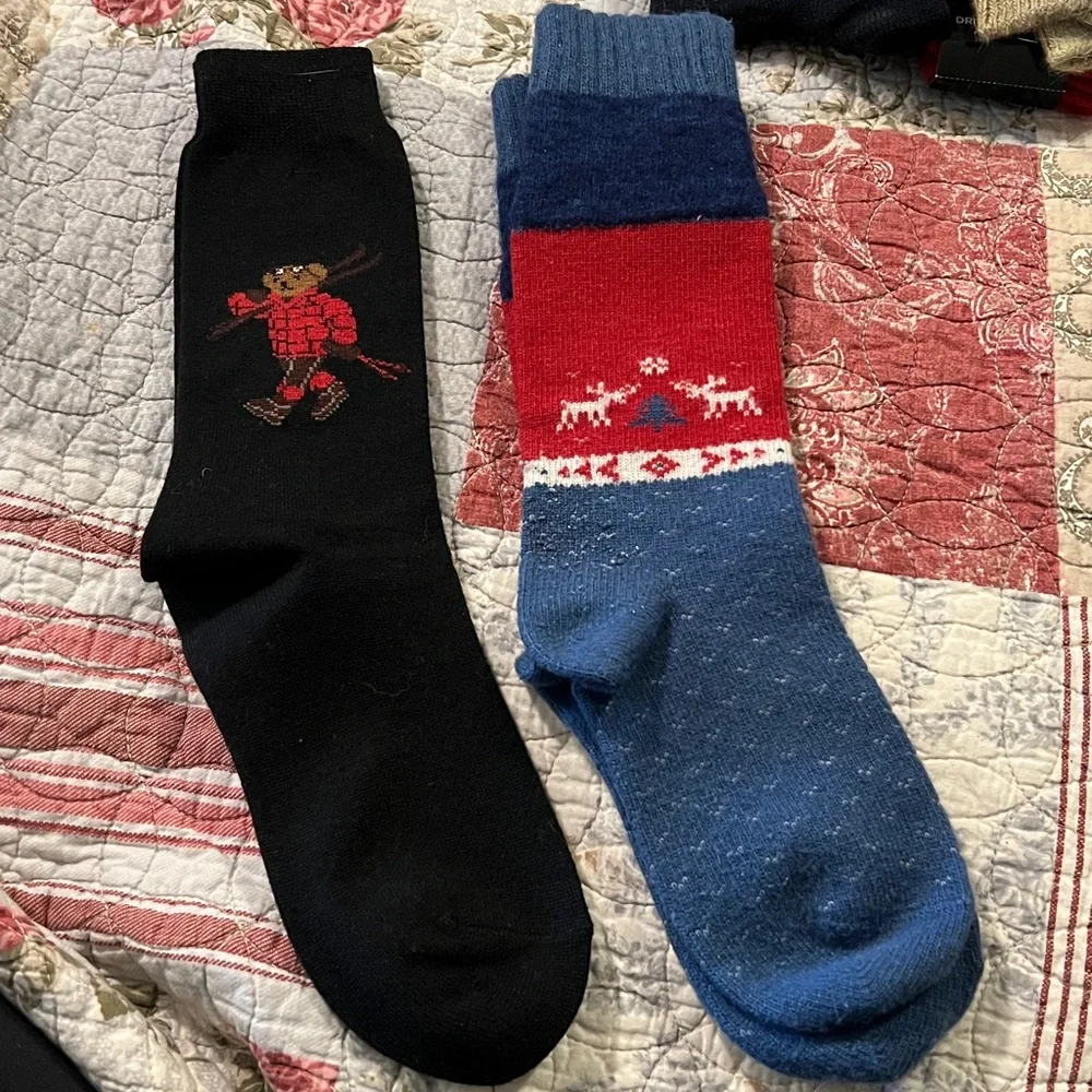 2 pairs Ralph Lauren Wool blend vintage ladies socks bear 1 new